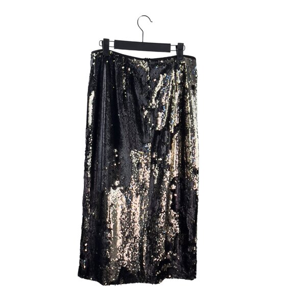Stretchy Sequin Skirt Black and Gold - Picture 2 of 2